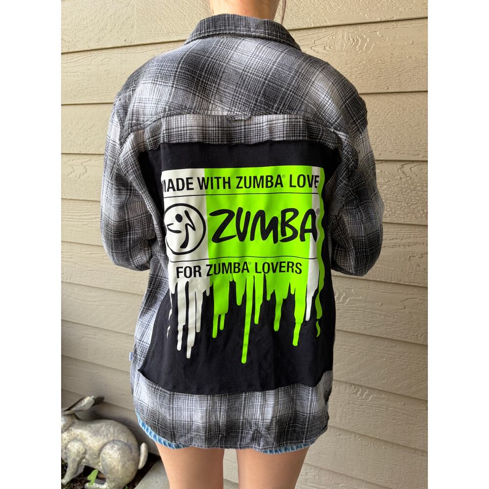 Upycled Zumba Flannel Shirt Unisex Size Medium M Handmade